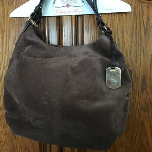 Furla brown suede hobo bag